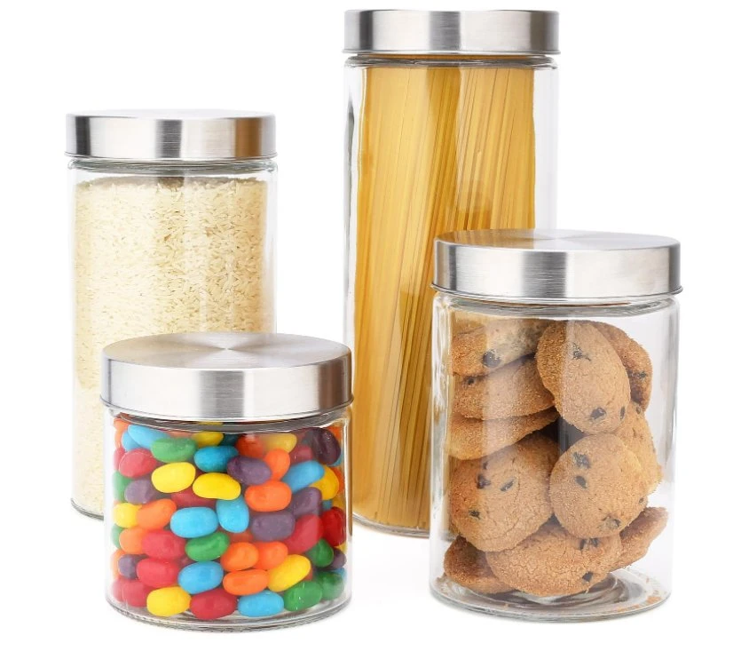 Luxury Premium Glass Beautiful Kitchen Food Storage Container with Stainless Steel for Versatile Cereal Flour Coffee Snacks etc