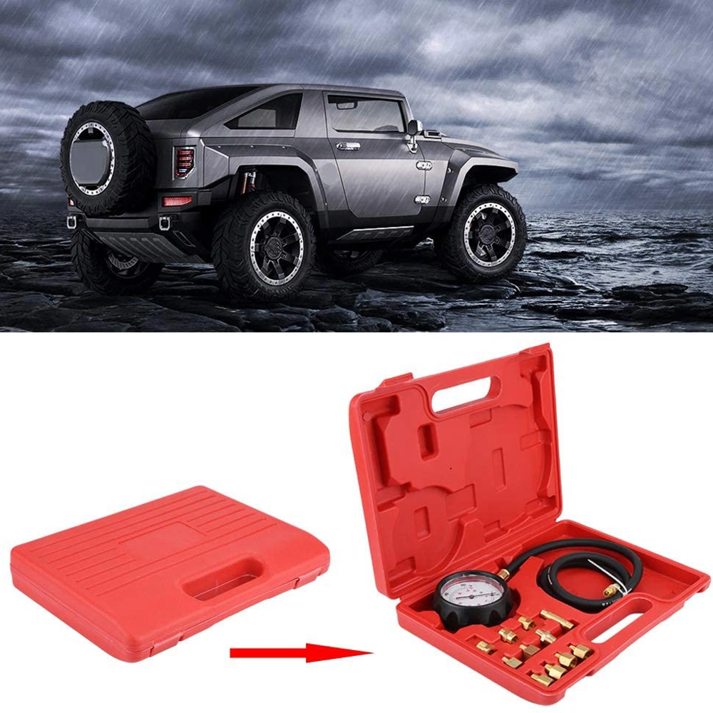 Tu-11A 500psi Rojo Comprobador de presión de bomba de inyección de combustible de la caja de ondas Medidor Manometro Juego de herramientas para camiones de coches Automotor SUV ATV (48110006)