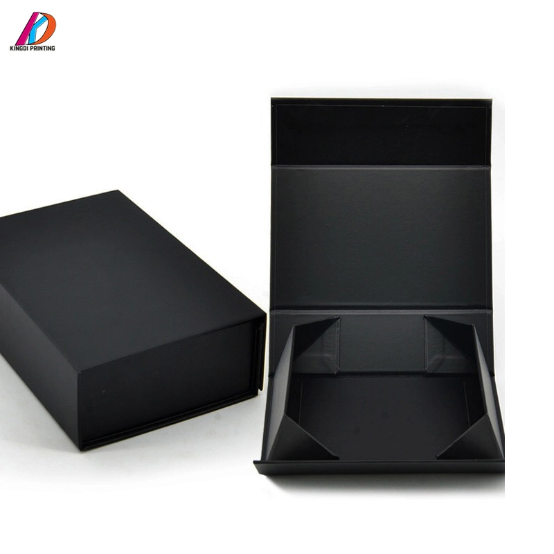 Boîtes d'emballage pliables de luxe en couleur noire en gros avec impression de logo.