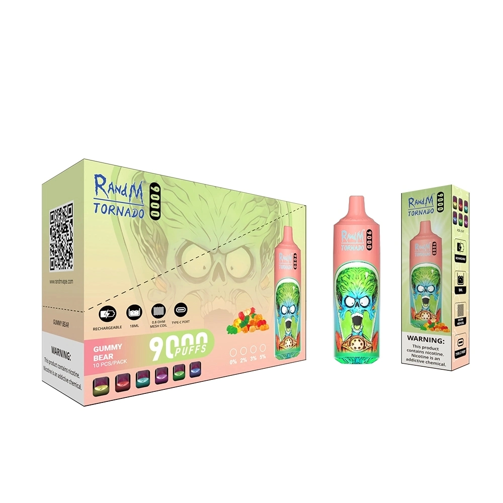 2023 48 sabores clássicos com venda a quente com 18 ml de e-Liquid &amp; Luzes LED intermitentes recarregáveis tipo C Ecig Randm tornado descartáveis 9000 puffs