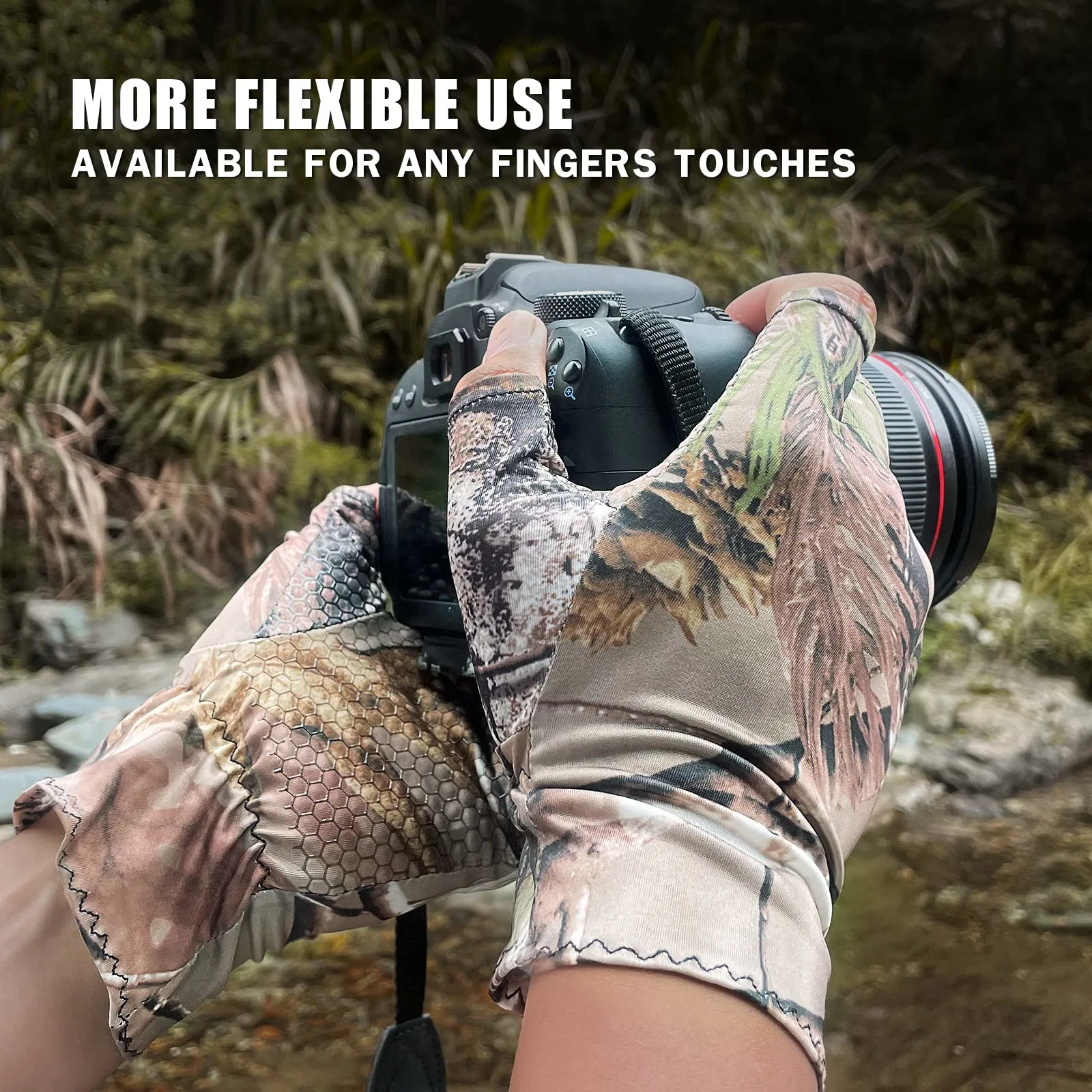 Sun Gloves UV Protection Gloves Fishing Gloves Camouflage Gel Glove Thin Fingersless Gloves Men for Kayaking Paddling Driving Hiking