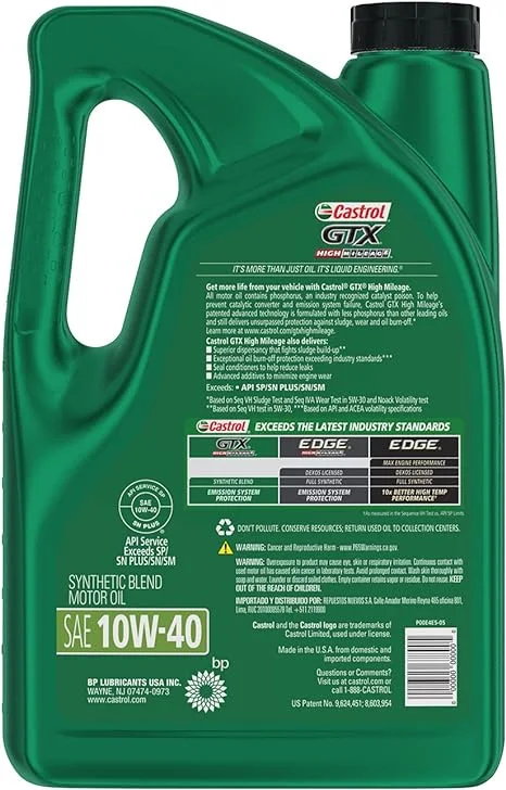 Castrol Edge High Mileage 10W-40 5 Quarts, 5 Liter Strength for Maximum Performance Engine Oil, Available in Best Price.