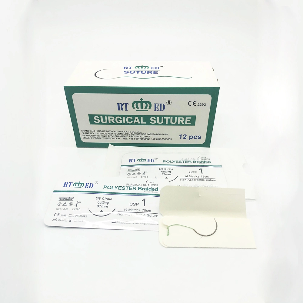 Disposable Sterile Surgical Suture Polyester Multifilament Sutures with Needle