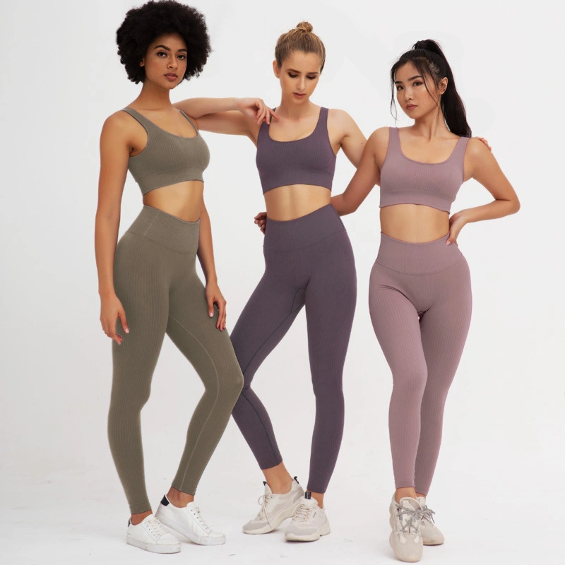 Seamless Women Yoga Fitness Suit Sports Bra and High Waist Tights Sports Set