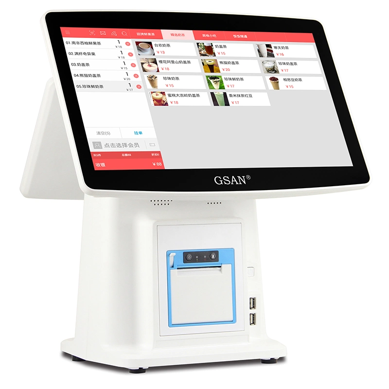 Gsan 15.6 polegadas Branco Dual Touch Screen caixa registar com Impressora de 58 mm