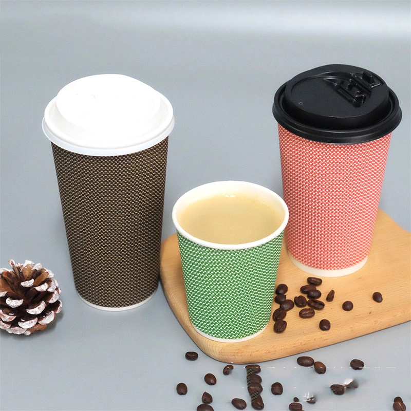 6oz 8oz 12oz Custom Printing Disposable Insulated Ripple Wall Paper Coffee Cups for Hot Drinking