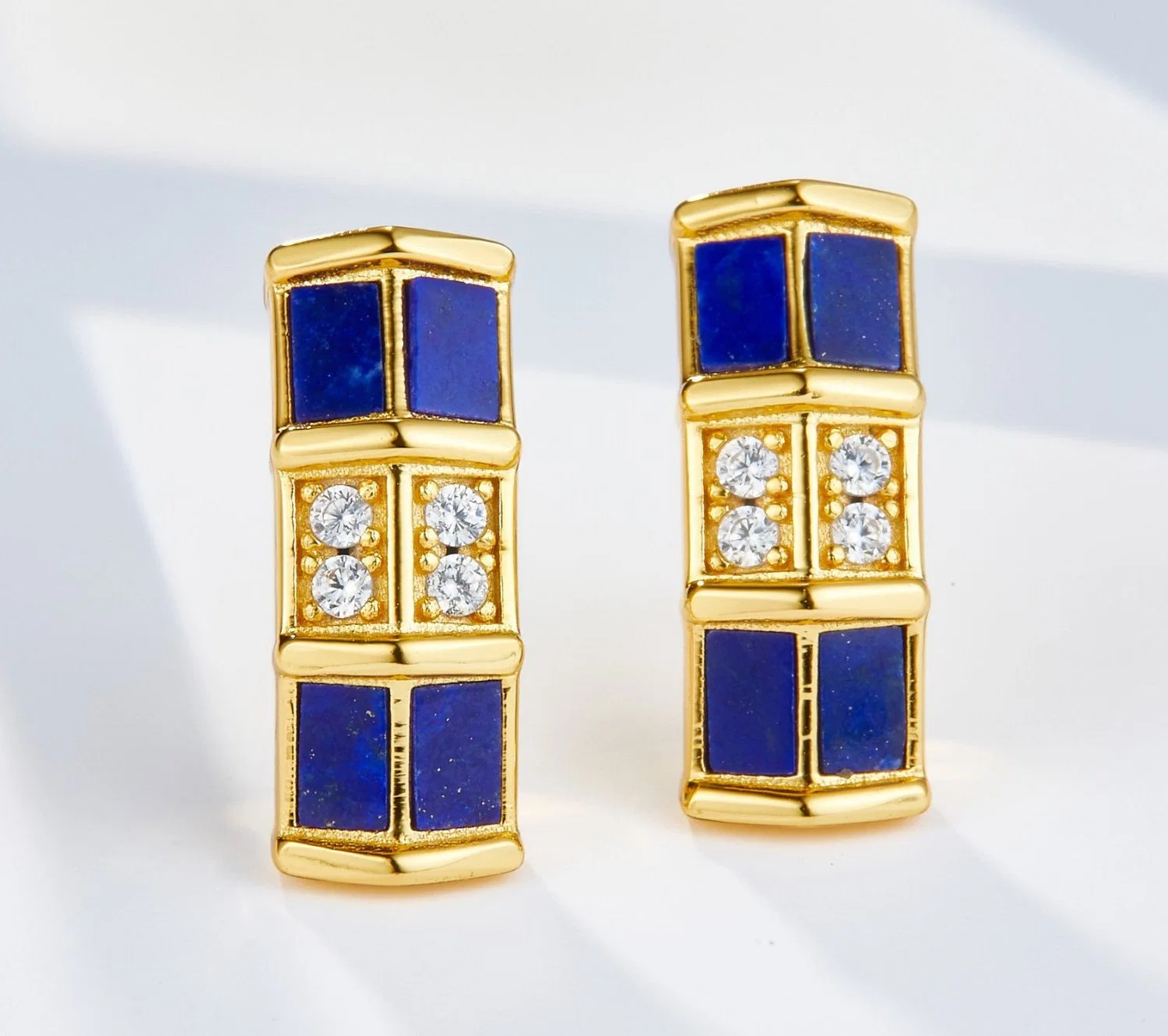 Fashion Jewelry for Ladies Gold Jewellery Earrings with 18K Gold Plating Lapis Lazuli Silver Jewelry Earring for Women