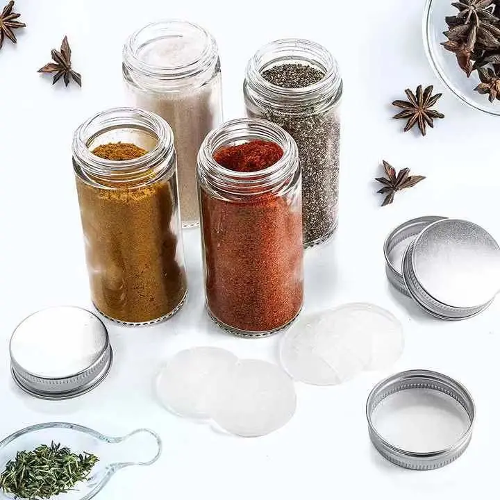 Hot Sale Glass Square Spice Jar Set Bottles Containers with Sliver Lid and Shaker