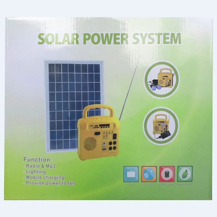 DC portátil 10W Sistema de Energía Solar Generador con la radio y MP3 y carga USB