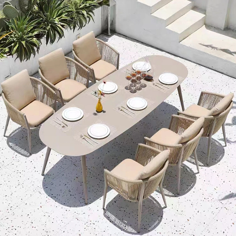 New Arrival Balcony Garden Restaurant Patio Dining Rope Plastic Wood Table and Outdoor Chair Furniture