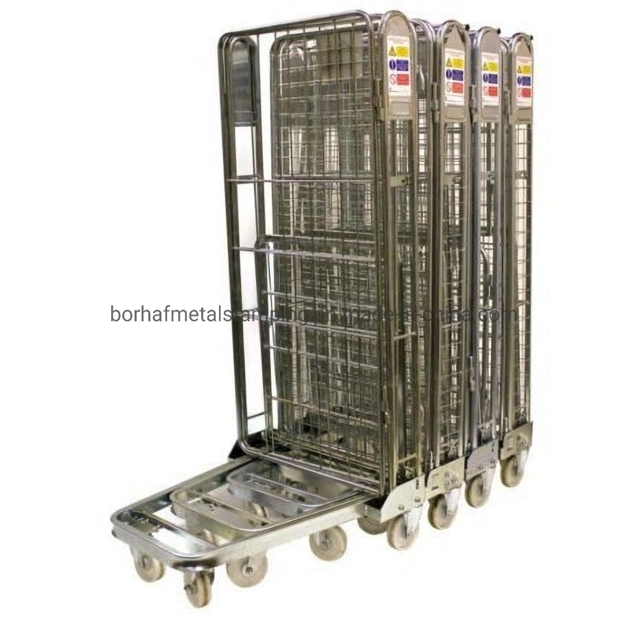 Metal Box Warehouse Lockable Roll Container Storage Cage, Wire Mesh Container for Supermarket Logistics