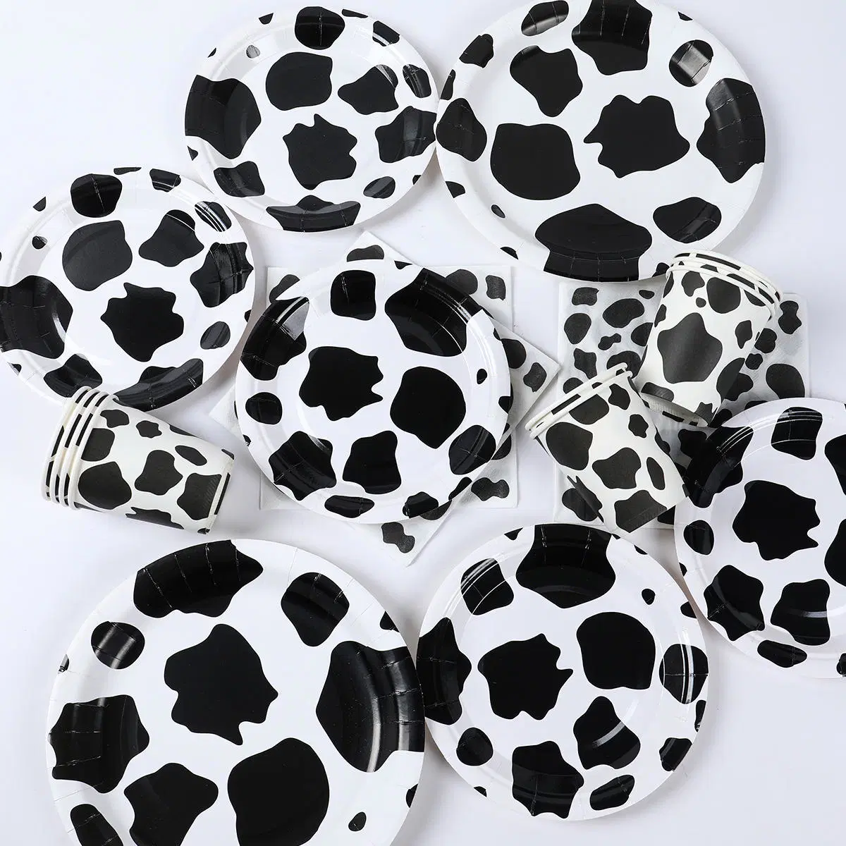 Black White Pattern Cow Themed Disposable Tableware Set Birthday Party Supplies