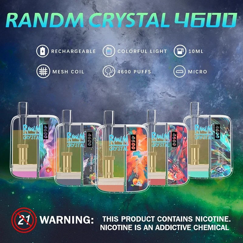 Cristal Randm original 4600puff 0% 2% 3% 5% Nic Vape descartáveis Pod Ecig Cigare Cigaretter Bobina de malha de 12ml de óleo Sabores Frutas Randm Tornado Max PRO