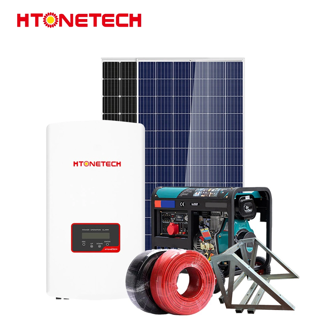 Htonetech Solarzellen Monokristalline Fabrik Hybrid Wind Inverter China Sicherheitskamera Solaranlage mit Dieselgenerator 15kw