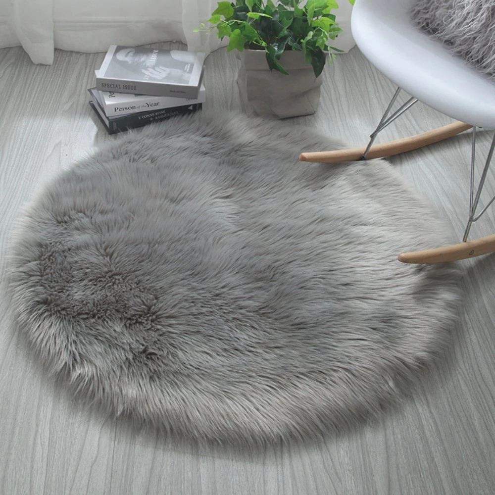 Fur Round Rug Faux Sheepskin Fluffy Floor Carpet Circle Shaggy Mat Esg23211