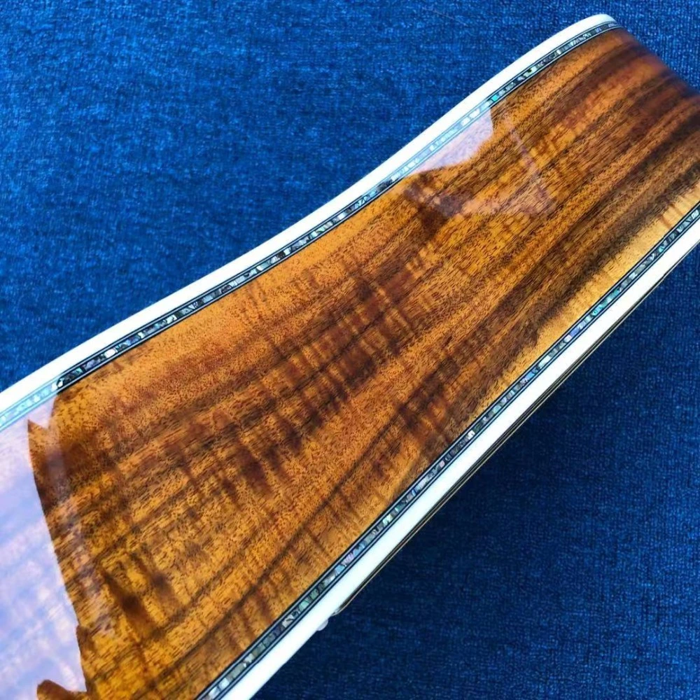 Custom Koa Wood Ebony Fingerboard Real Abalone Shell Binding and Inlay Cutaway Acoustic Guitar