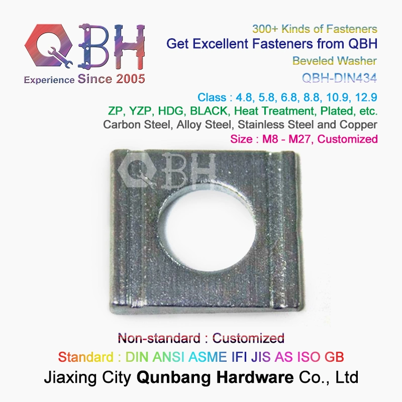 Qbh Customized DIN434 HDG Carbon Steel Special Square 8% Two Grooves Taper Tapered Beveled U Channel Sections Angle Washer Special Metal Wedge Joint Ring