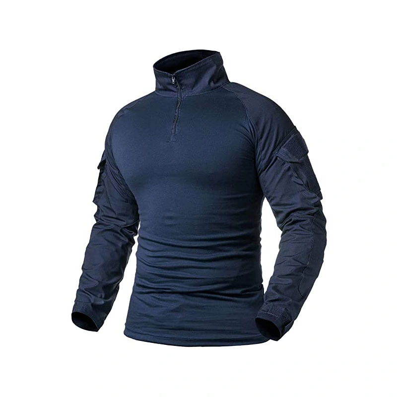 Men's Military Style Tactical Combat Long Sleeve Navy Blue Shirt Slim Camo T-Shirt