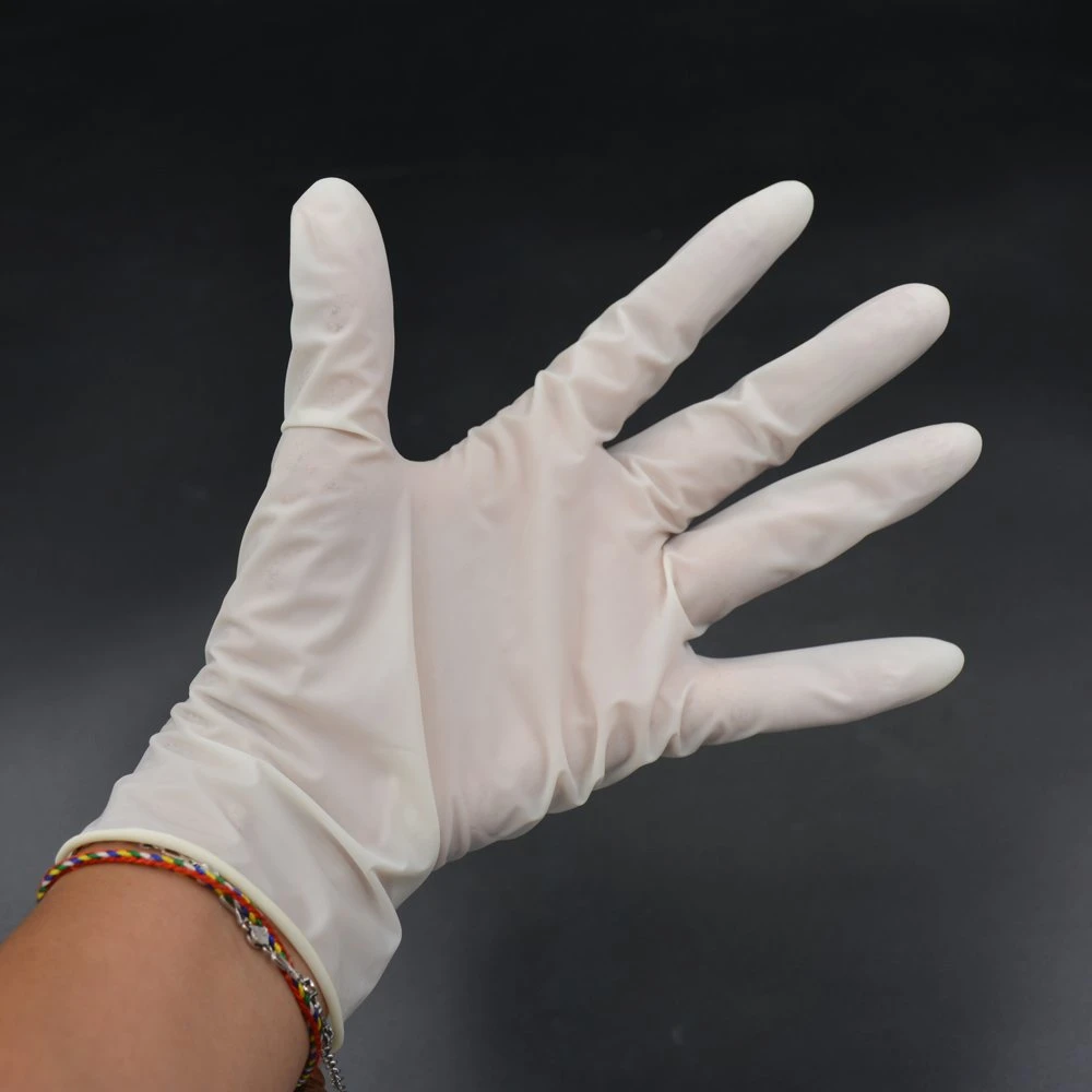 Los guantes de látex sin polvo Guantes de látex desechables de verificación Examen médico quirúrgico de los fabricantes de guantes de látex mano