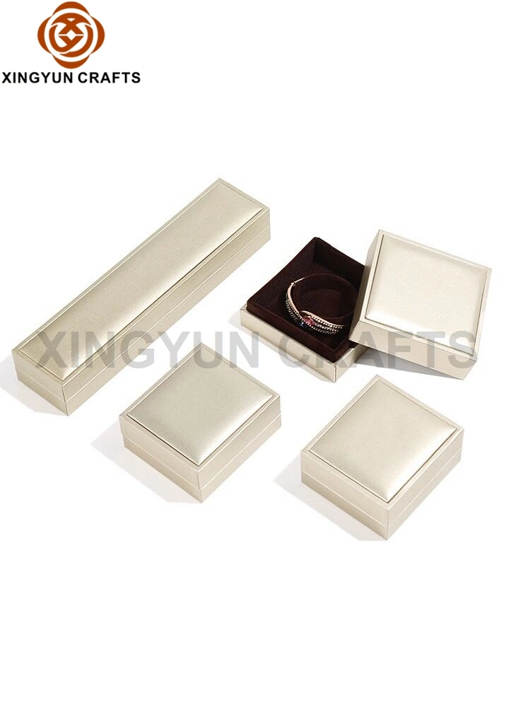 Champagne Leather Jewelry Display Package Set Customized Small Jewel Gift Packing Storage Case Plastic Watch Bracelet Box