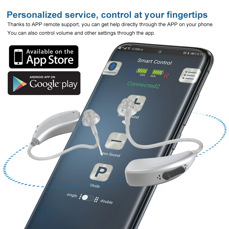 Smart APP OTC Hearing Aids Manufacturer Bte Ear Bluetooth Wireless Invisible Digital Rechargeable Hearing Aid