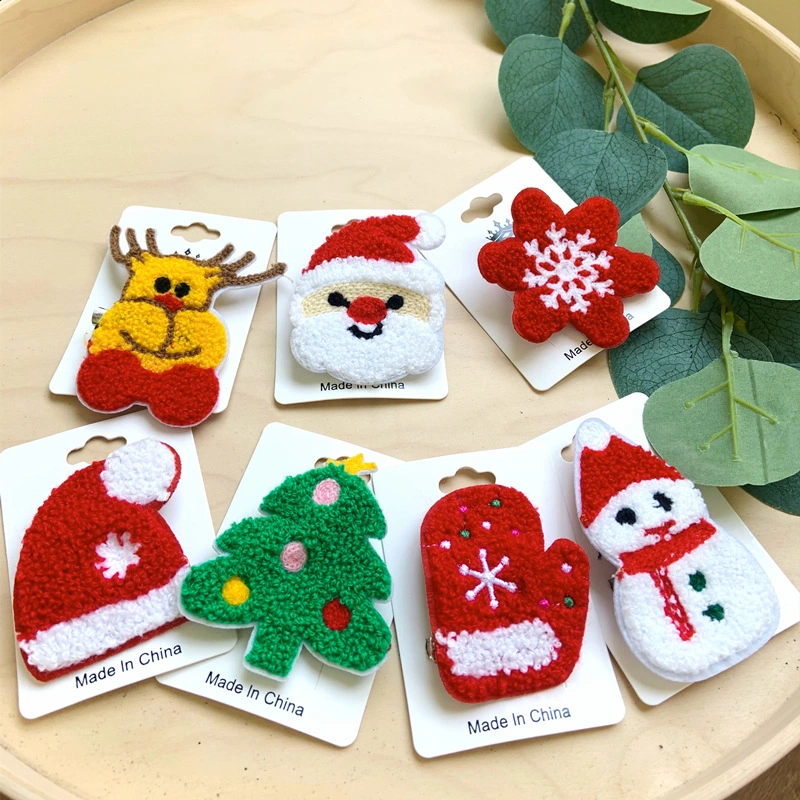 Christmas Set Towel Embroidered Elk Old Man Christmas Tree Brooch Embroidery Label Cloth Sticker Pin Badge Gift