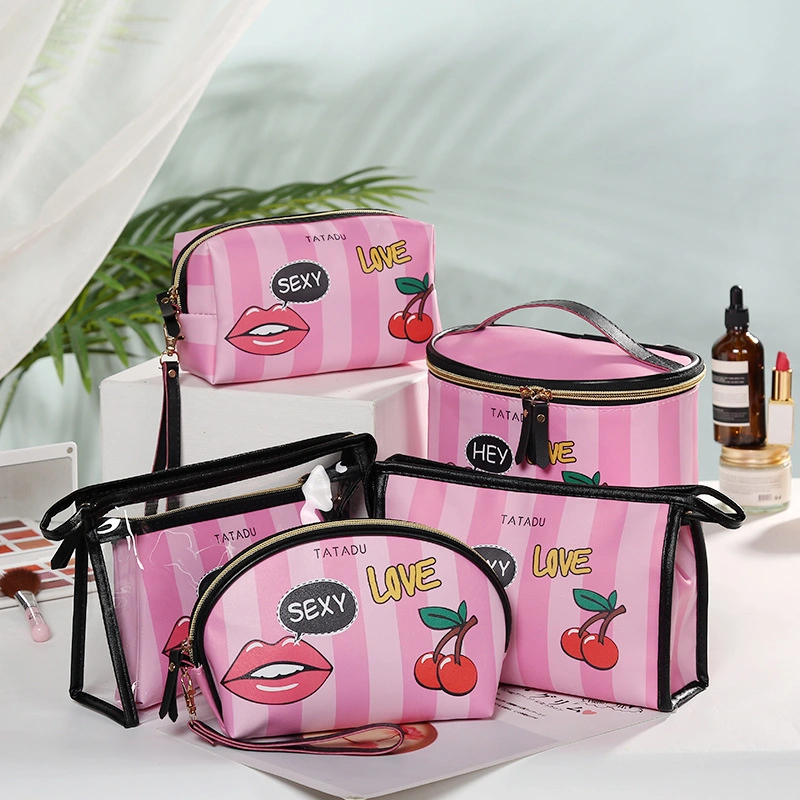 Customized PU Leather Cosmetic Makeup Toiletry Women Travel Bag Set
