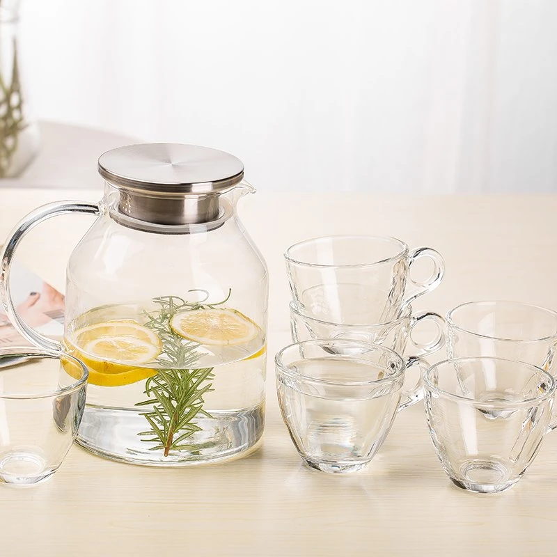 Hot Sale Simple Modern Borosilicate Custom Tea Pot Glass Drinking Jug Pitcher Glass Water Set