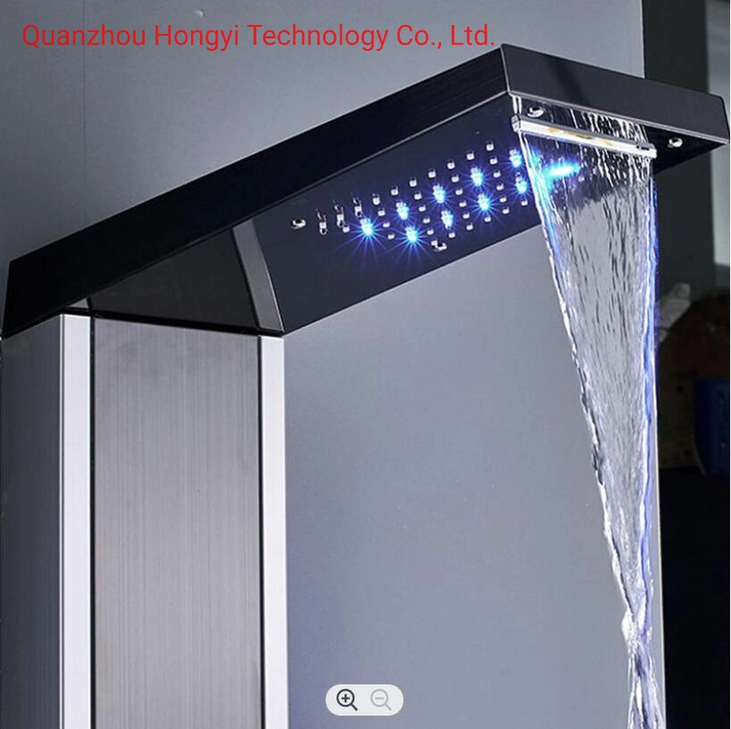 LED Digital Black Body Jets Button Glass Shower Panel with Temperature Control