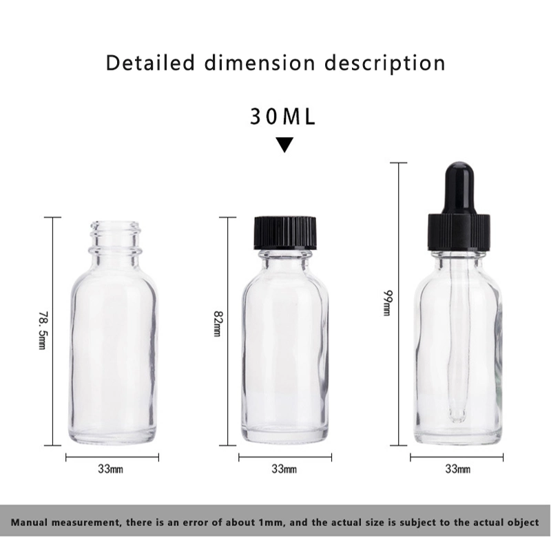 Commerce de gros Boston bouteille d'Huile essentielle 30ml 50ml 60ml flacon compte-gouttes en verre transparent