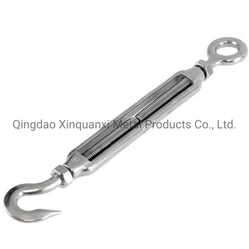 Stainless Steel SUS 304 DIN1480 JIS Open Body Us Type Heavy Duty Turnbuckle with Hook and Eye