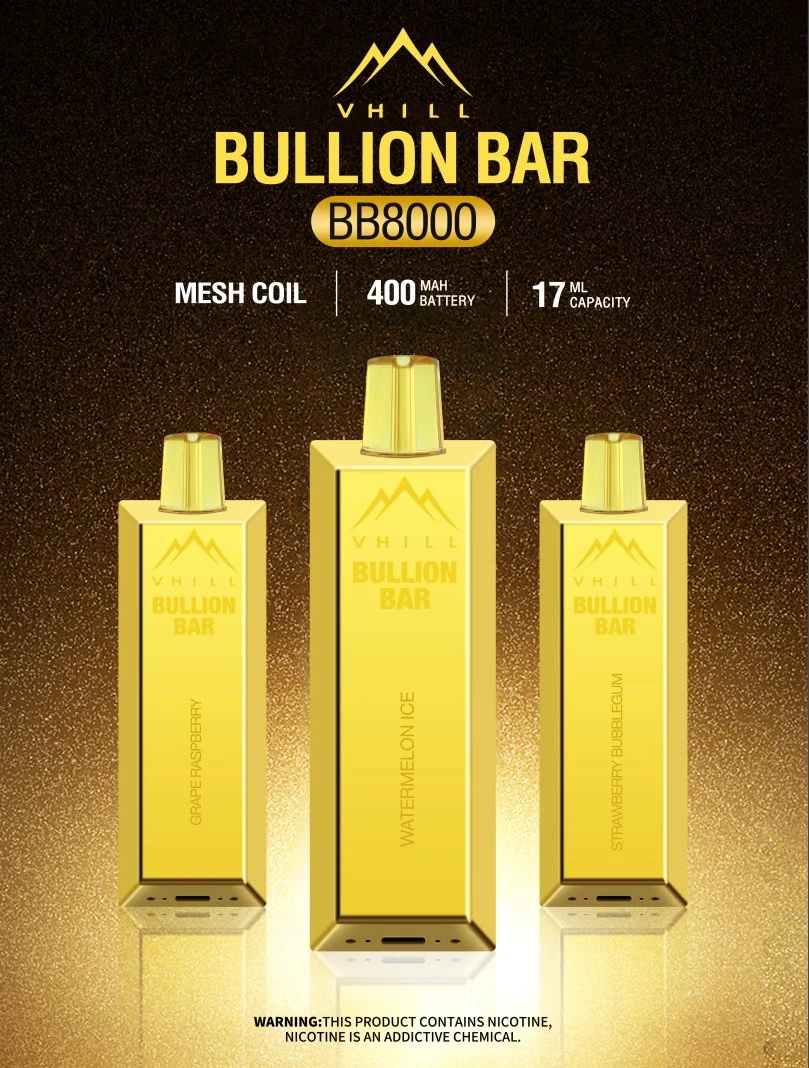 Riginale Vhill Bullion Bar 8000 Vape Pen Pod Kit Bar Gold Bar vape Typ C Wiederaufladbare Multi-Flavors integrierte wiederaufladbare Batterie Vaporizer Werk