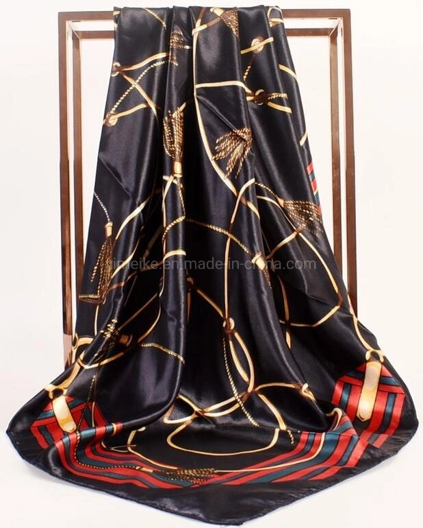 Impreso de nuevo diseño de la cadena de moda Dama satinado cuadradas grandes pañuelos de seda