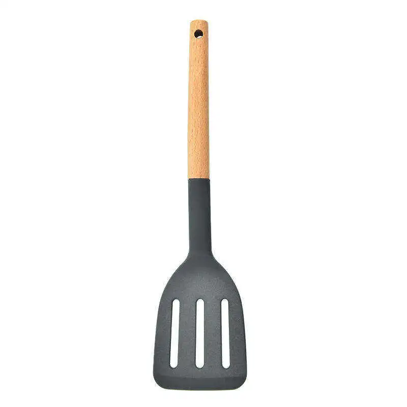 2024 New Customization Kitchen Tool Silicon Cooking Set with Wooden Handle Silicone Kitchen Utensil Set