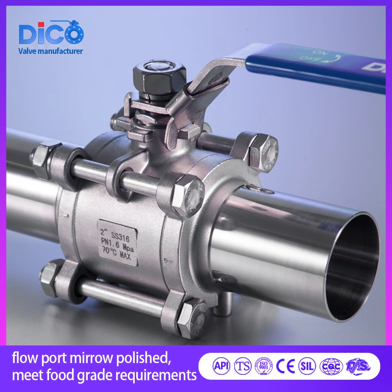 API CE ISO Ts Food Grade Sanitary Length Bw End CF3/CF3m 3PC Ball Floating Valve