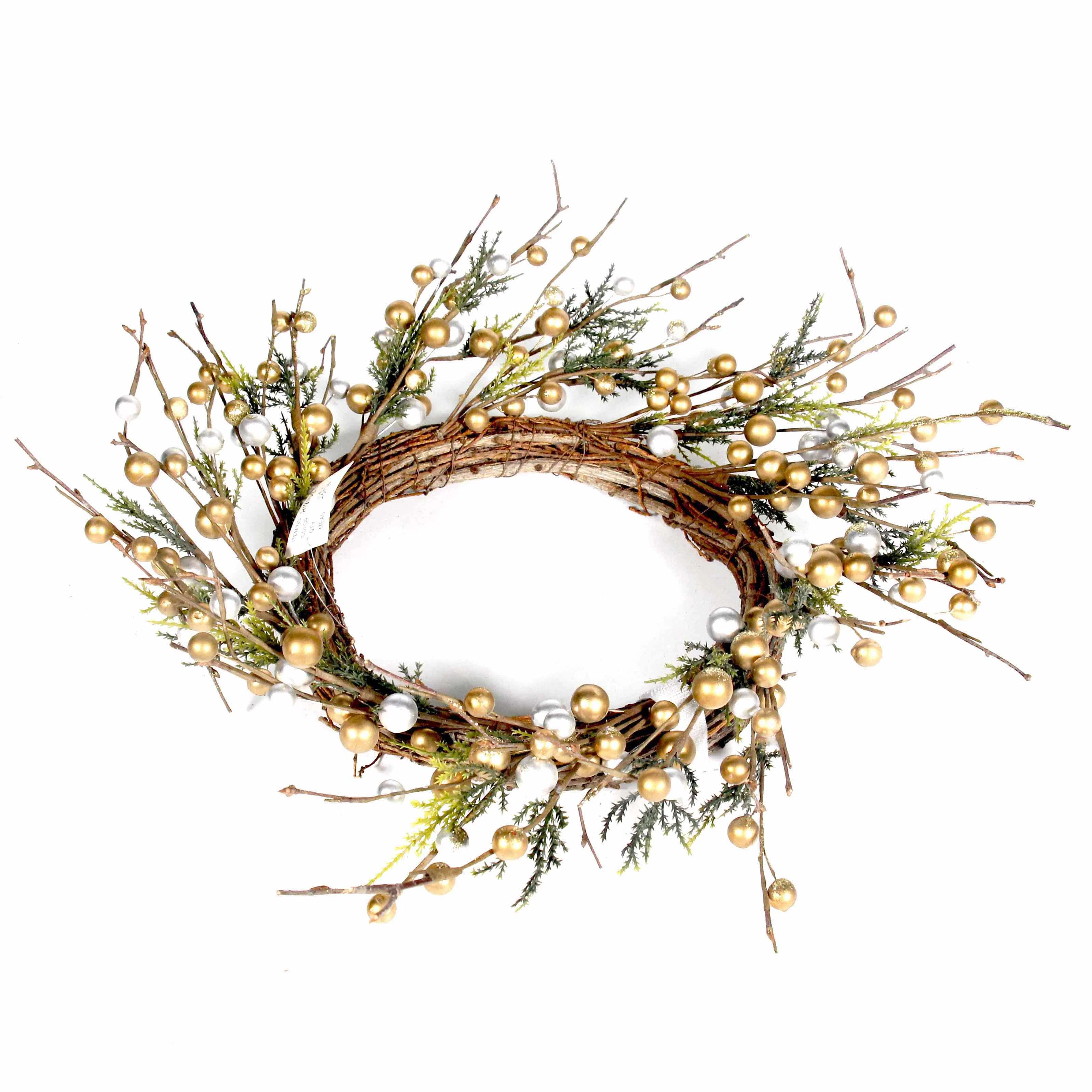 Gold Holly Berries Christmas Wreaths Hand Made Foam Fruit Crafts Rattan Vine Style Ring Garlands Decorative Artificial Berry