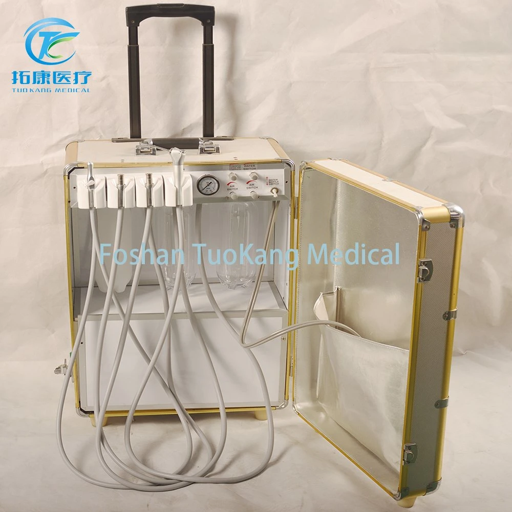 Dental Portable Mobile Delivery Suitcase Unit Self-Contained Air Compressor and Pneumatic Controlled Foot Pedal for Sale