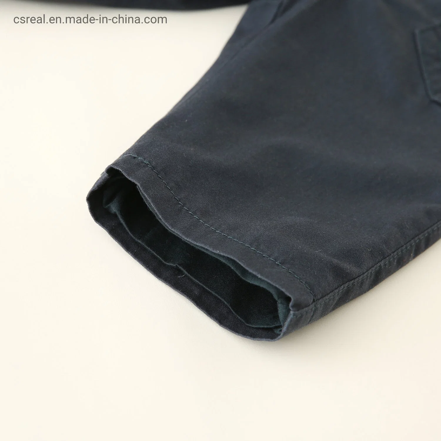 Boy Dark Color Cotton Twill Pant Clothes Made of Pocket with Embroidery and Metal Button