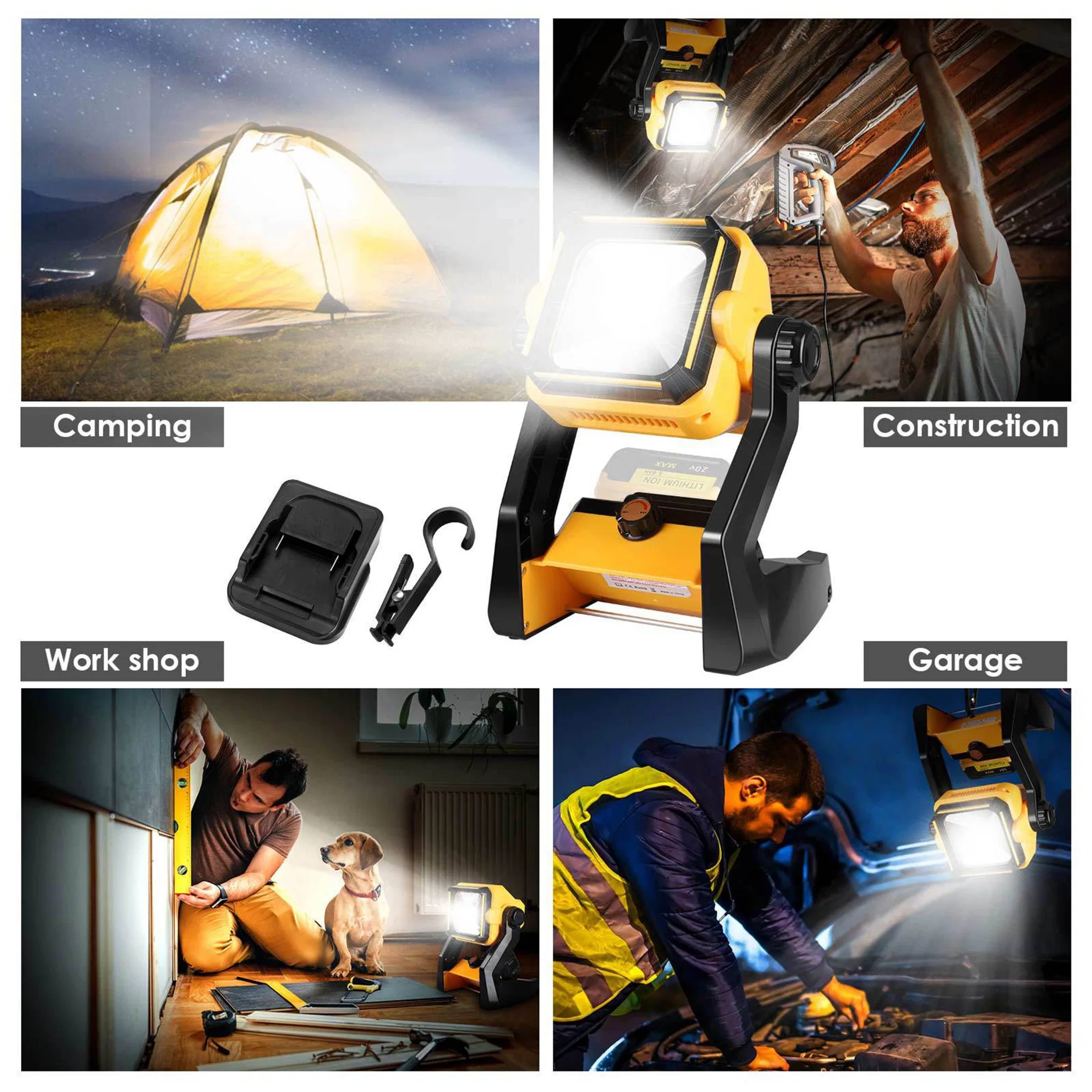 Wosai 2500lm 20W Portable Tool Battery Outdoor Work Light Cordless LED Light