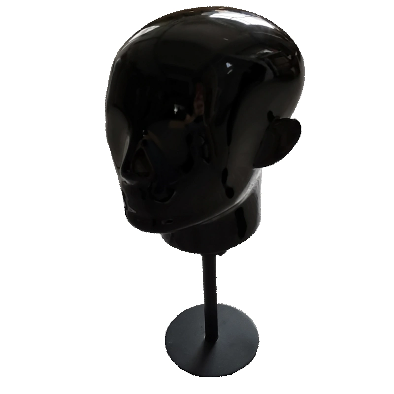 Hat Display Fiberglass Glossy Black Mannequin Head with Metal Base