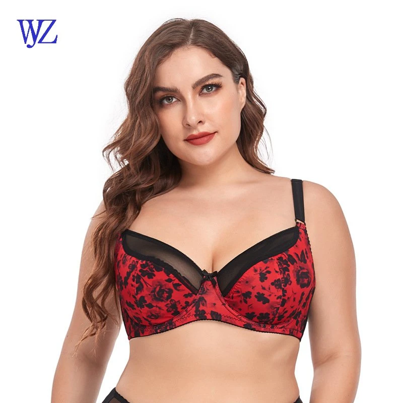 Women's Sexy Underwear Plus Size Bra with Printing Fabric for Ladies