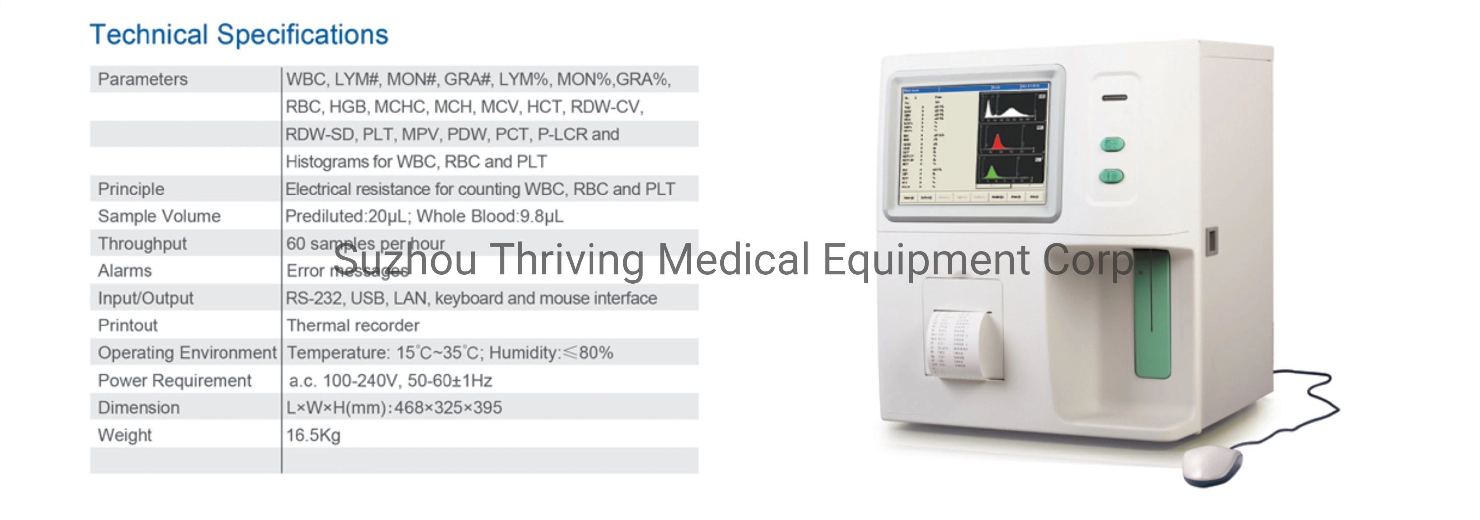 Medical Equipment Hematology Analyzers 3 Part Hematology Analyzer