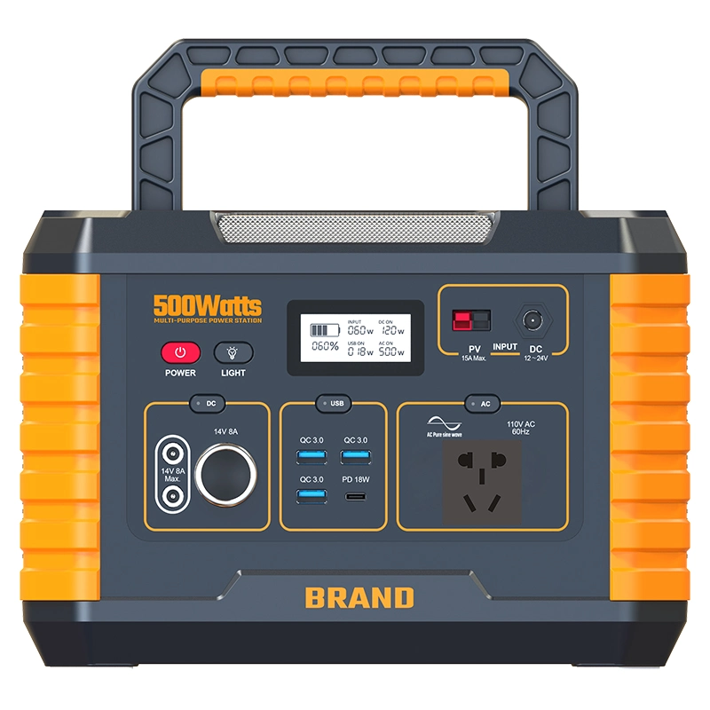 MP500 utilização de emergência no exterior, potência nominal de 500 W, bateria de iões de lítio fonte de alimentação móvel para carregamento elétrico, equipada com saída de CA e CC