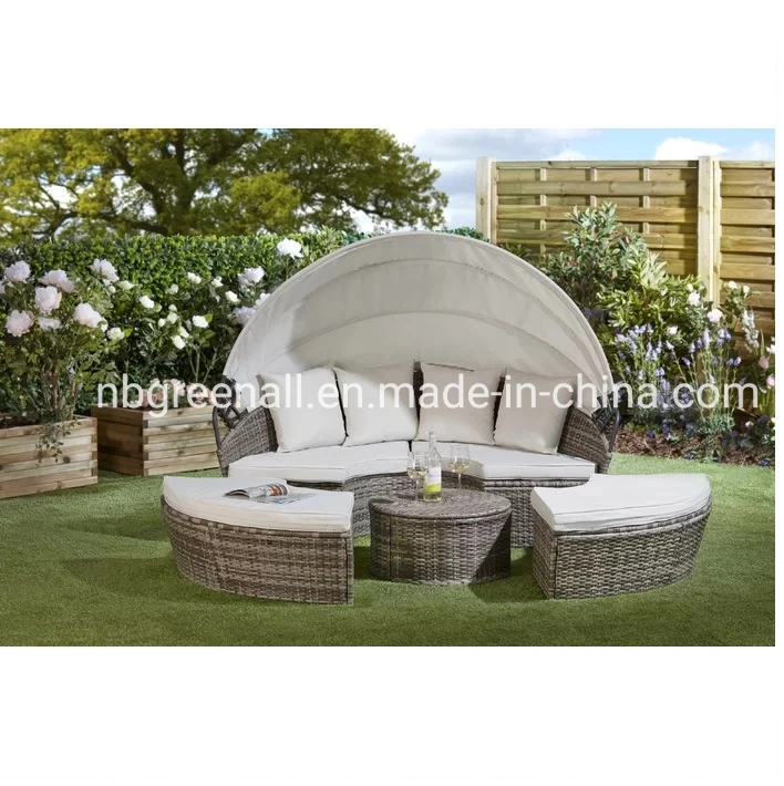 Round Rattan Patio Hotel Swimming Pool Wide Outdoor Garden Daybed with Cushions Furniture