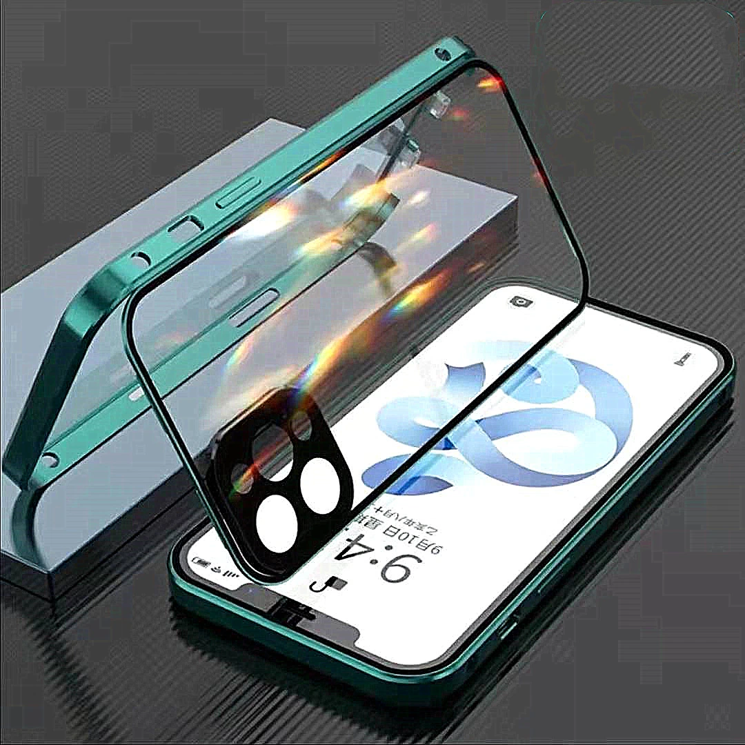 Transparent Strong Magnetic Flip Glass Mobile Phone Cover with Metal Bumper for iPhone 11/12/13/14 PRO Max