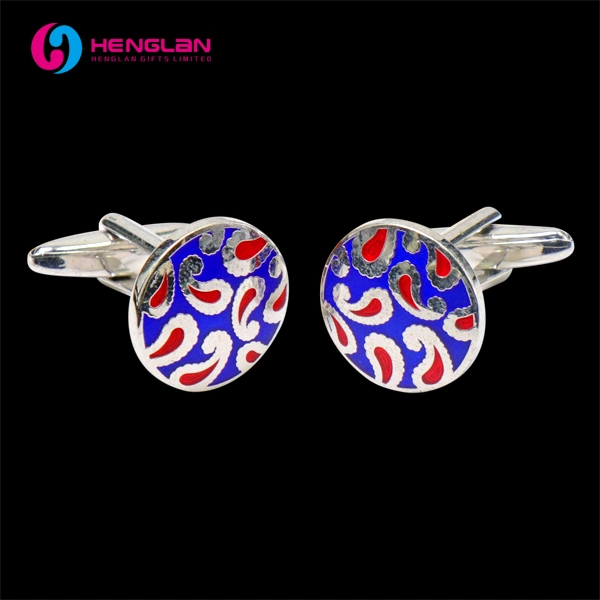 Blue and Red Enameled Metal Round Cufflink for Men&prime; S High quality/High cost performance Jewelry