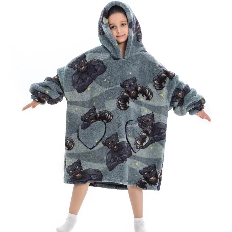 Wearable Blanket Hoodie with Sherpa Fleece for Kids