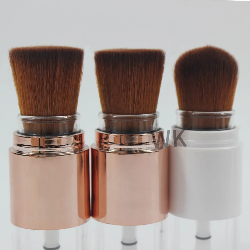 High quality/High cost performance  Vegan Synthetic Hair Flat Heel Retractable Refillable Makeup Powder Brush Cosmetic Loose Powder Container with Brush