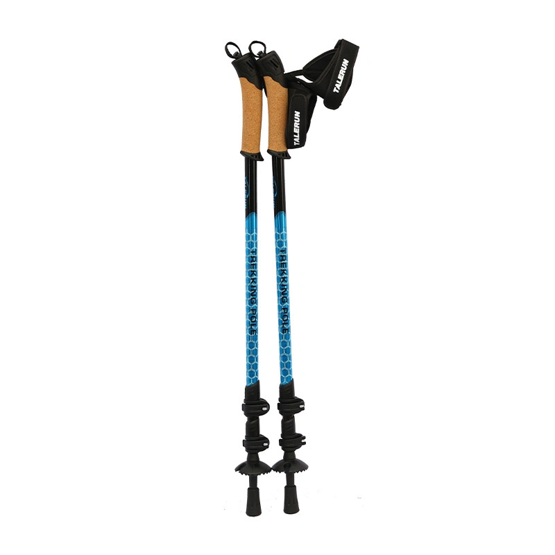 Clamp Mechanism 7075 Aluminum Light Hiking Walking Sticks with Bamboo Surface Adjustable Trekking Poles