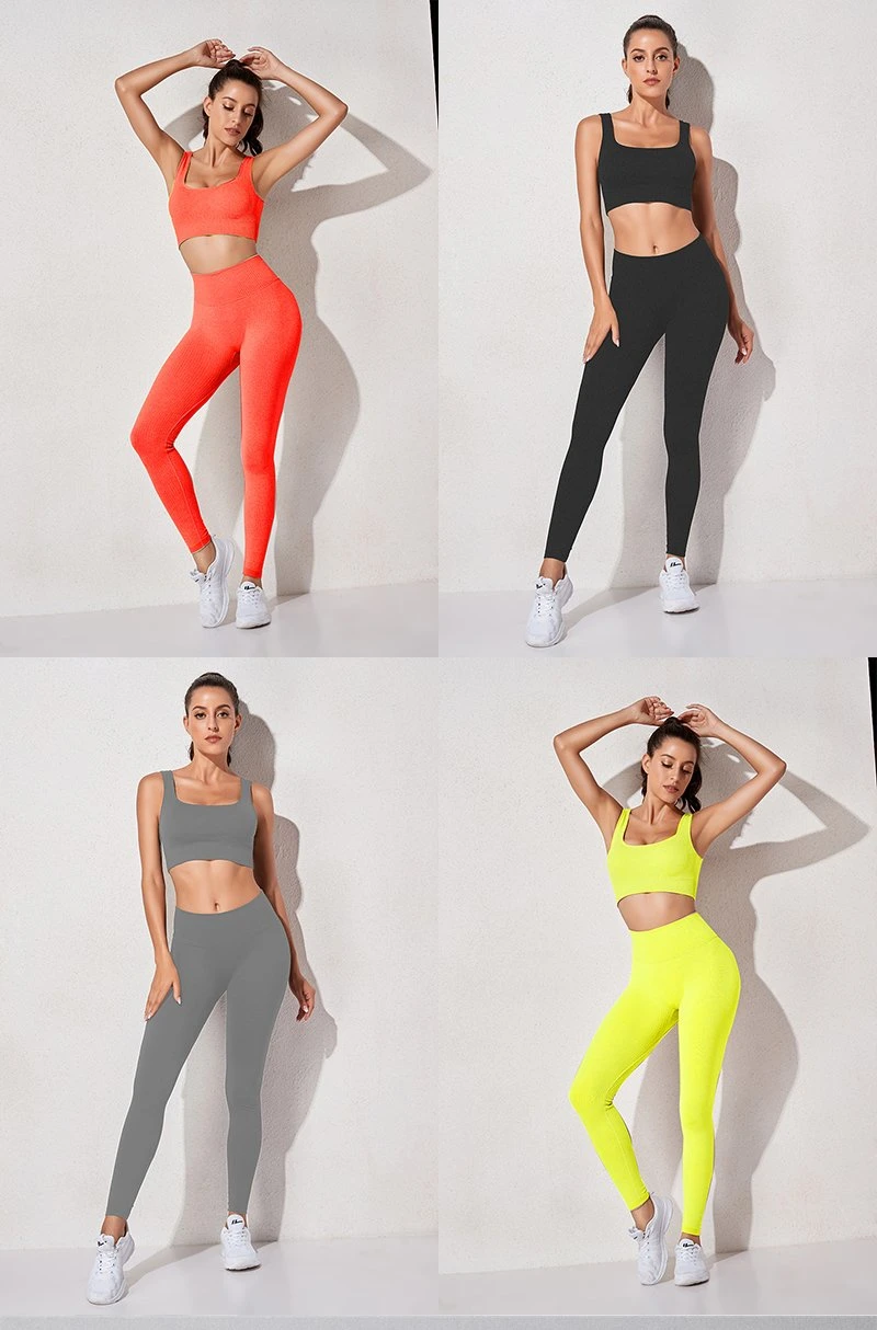 2023 Custom Logo Female Appeal Yoga Pants Bra Leggings mujeres Yoga Set Gimnasio Fitness Set Ladies Sportswear Gimnasio ropa activa